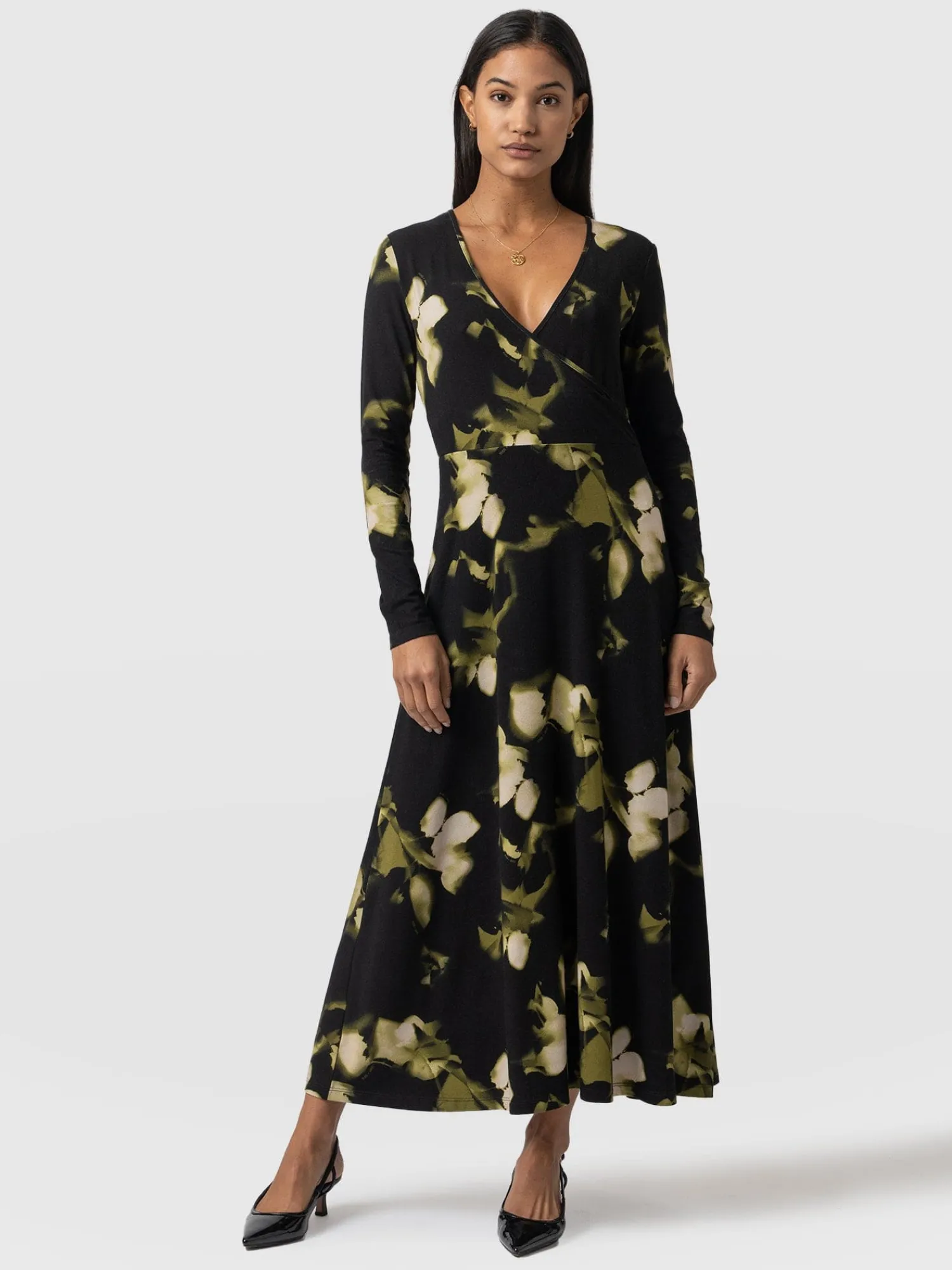 Discount Saint and Sofia Maggie Wrap Midi Dress - Green Aurora