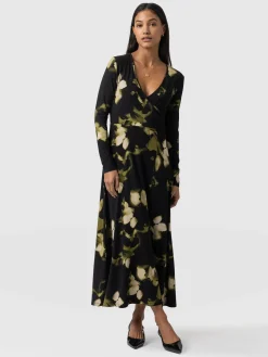 Discount Saint and Sofia Maggie Wrap Midi Dress - Green Aurora