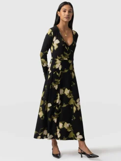 Discount Saint and Sofia Maggie Wrap Midi Dress - Green Aurora
