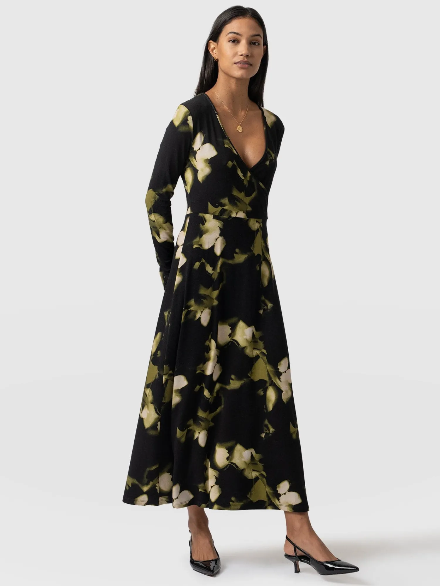 Discount Saint and Sofia Maggie Wrap Midi Dress - Green Aurora