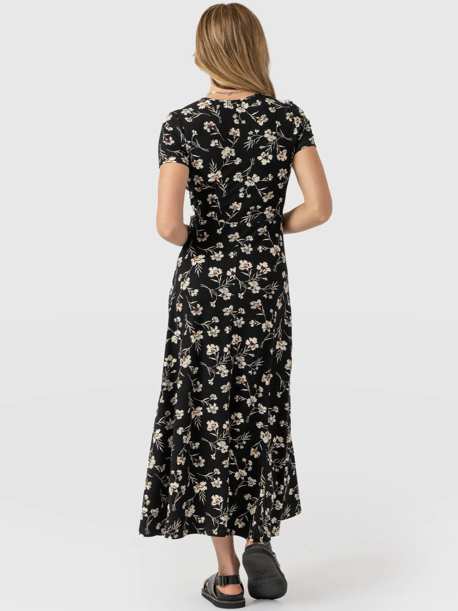 Fashion Saint and Sofia Maggie Wrap Short Sleeve Midi Dress - Black Spring Floral