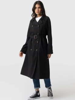 Hot Saint and Sofia Marion Double Breasted Trench - Black