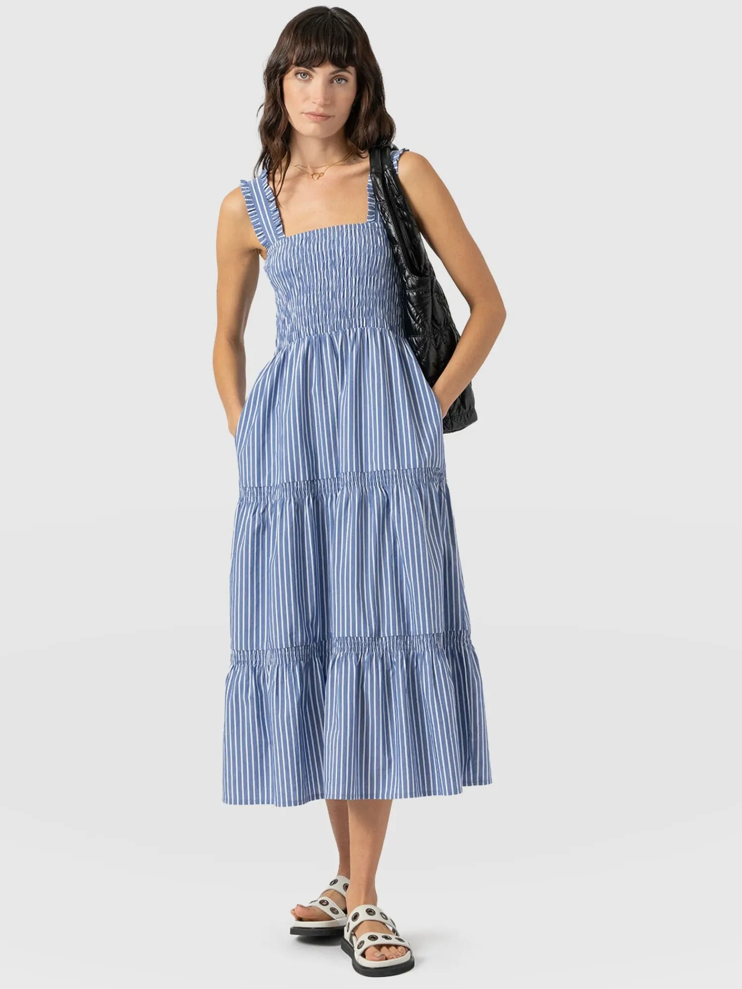 Fashion Saint and Sofia Maya Shirring Dress - Blue Stripe