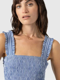 Fashion Saint and Sofia Maya Shirring Dress - Blue Stripe
