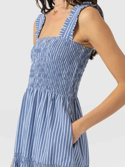 Fashion Saint and Sofia Maya Shirring Dress - Blue Stripe