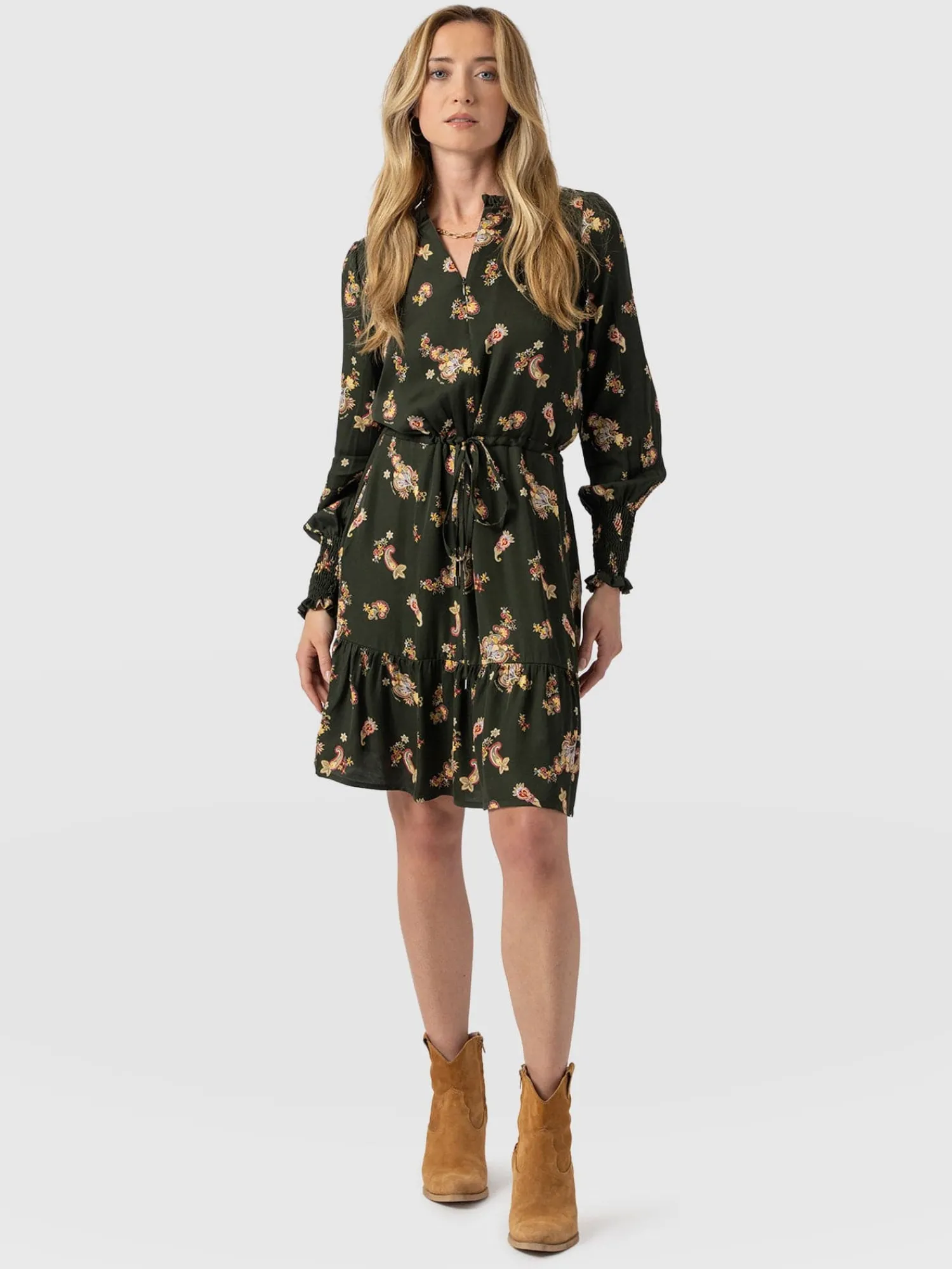 Outlet Saint and Sofia Mini Olivia Zip Up Dress - Khaki Paisley