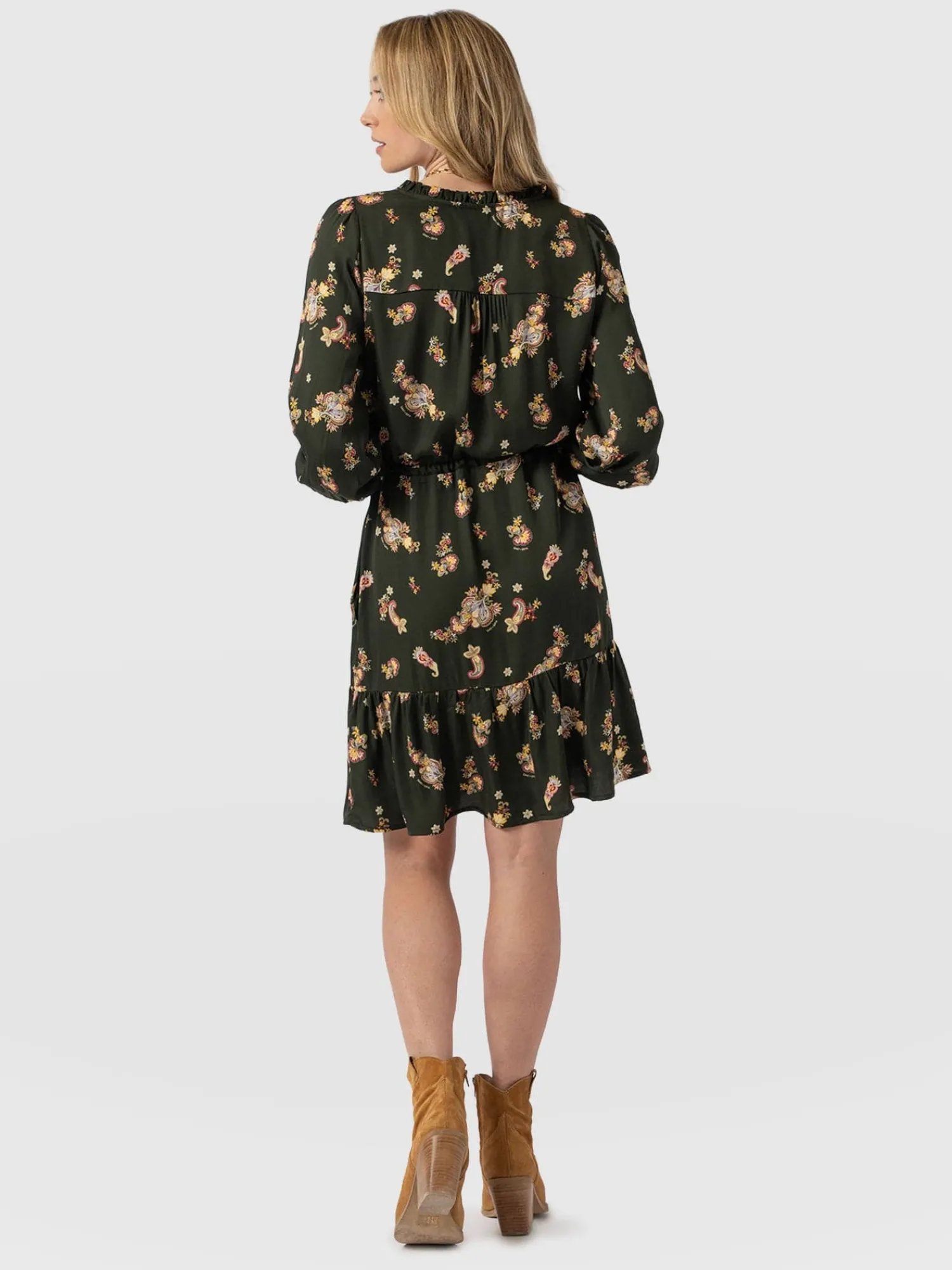 Outlet Saint and Sofia Mini Olivia Zip Up Dress - Khaki Paisley