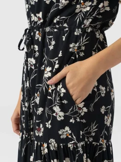 Online Saint and Sofia Olivia Zip Up Short Sleeve Dress - Black Spring Floral