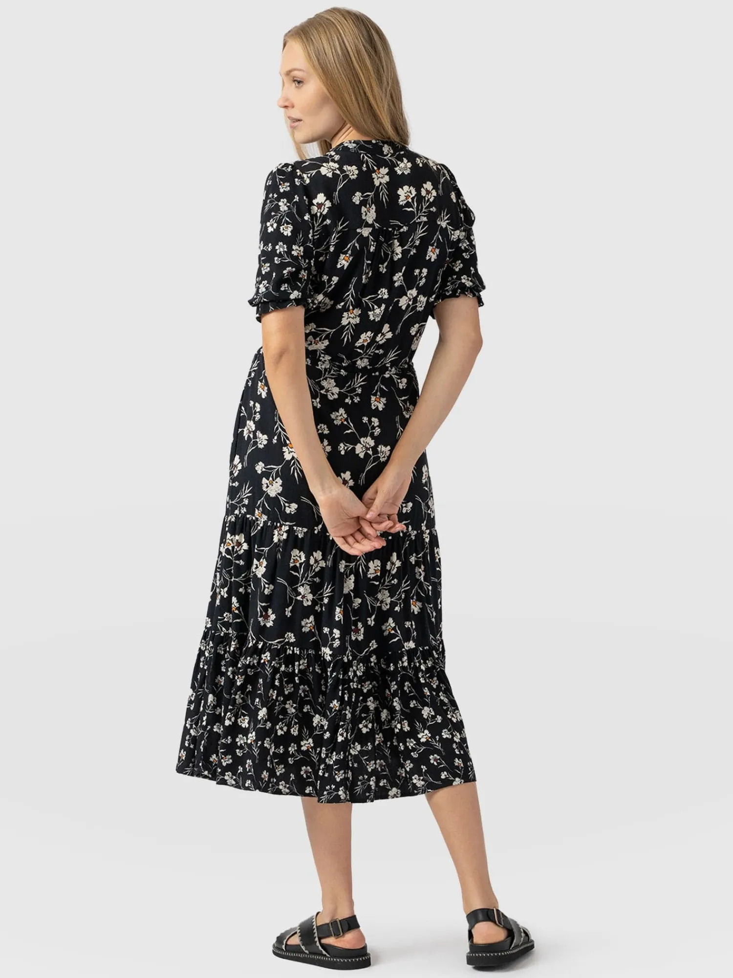 Online Saint and Sofia Olivia Zip Up Short Sleeve Dress - Black Spring Floral