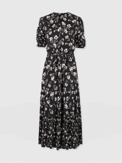 Online Saint and Sofia Olivia Zip Up Short Sleeve Dress - Black Spring Floral