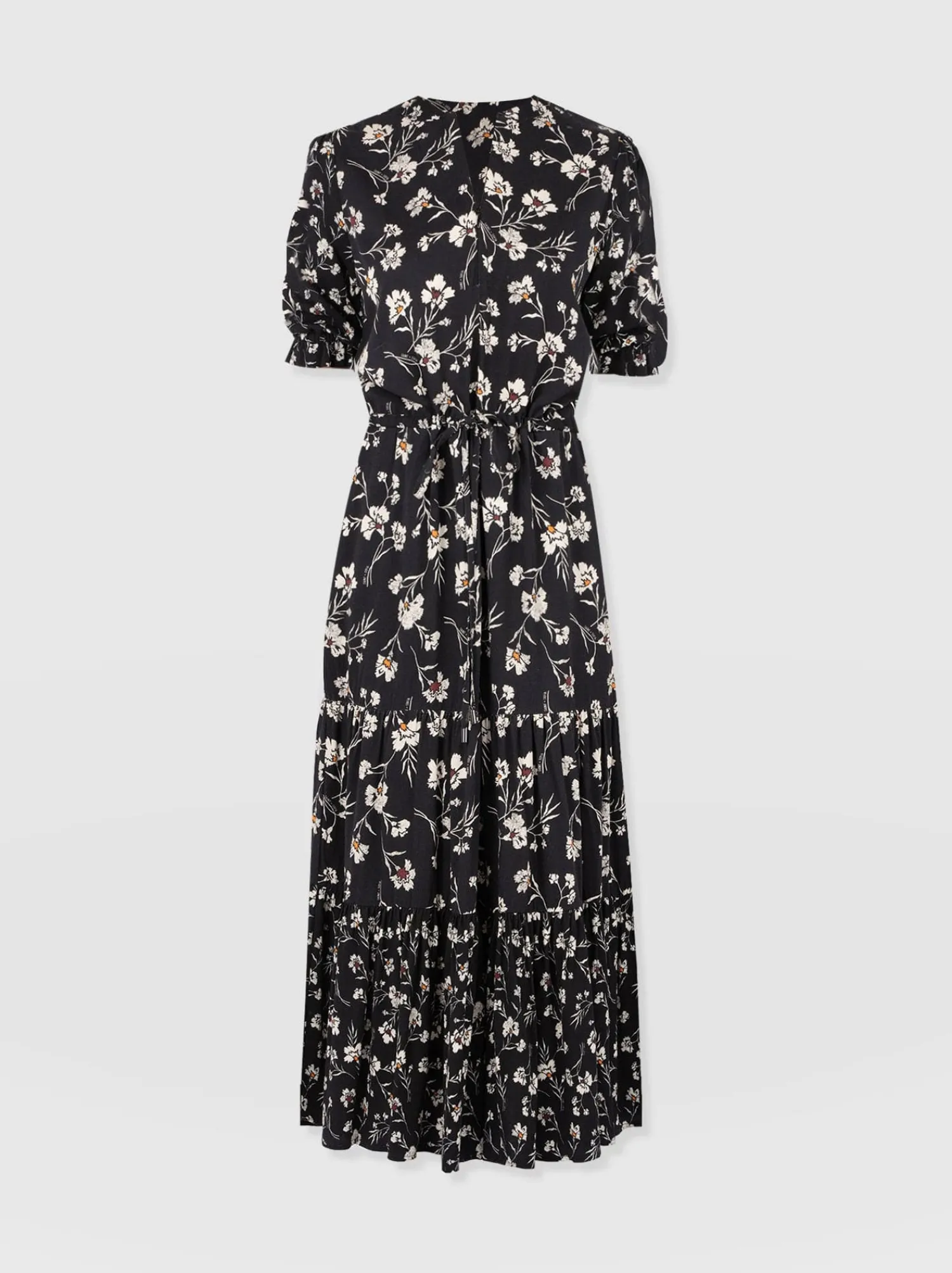 Online Saint and Sofia Olivia Zip Up Short Sleeve Dress - Black Spring Floral