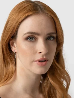 New Saint and Sofia Oval Charm Drop Huggie Earrings - Silver