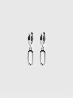 New Saint and Sofia Oval Charm Drop Huggie Earrings - Silver