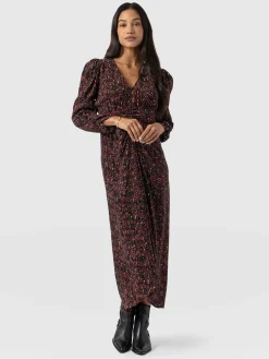 New Saint and Sofia Paloma Ruched Dress - Red Ditsy Leopard