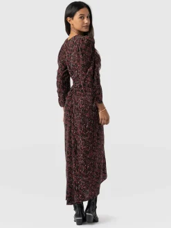 New Saint and Sofia Paloma Ruched Dress - Red Ditsy Leopard