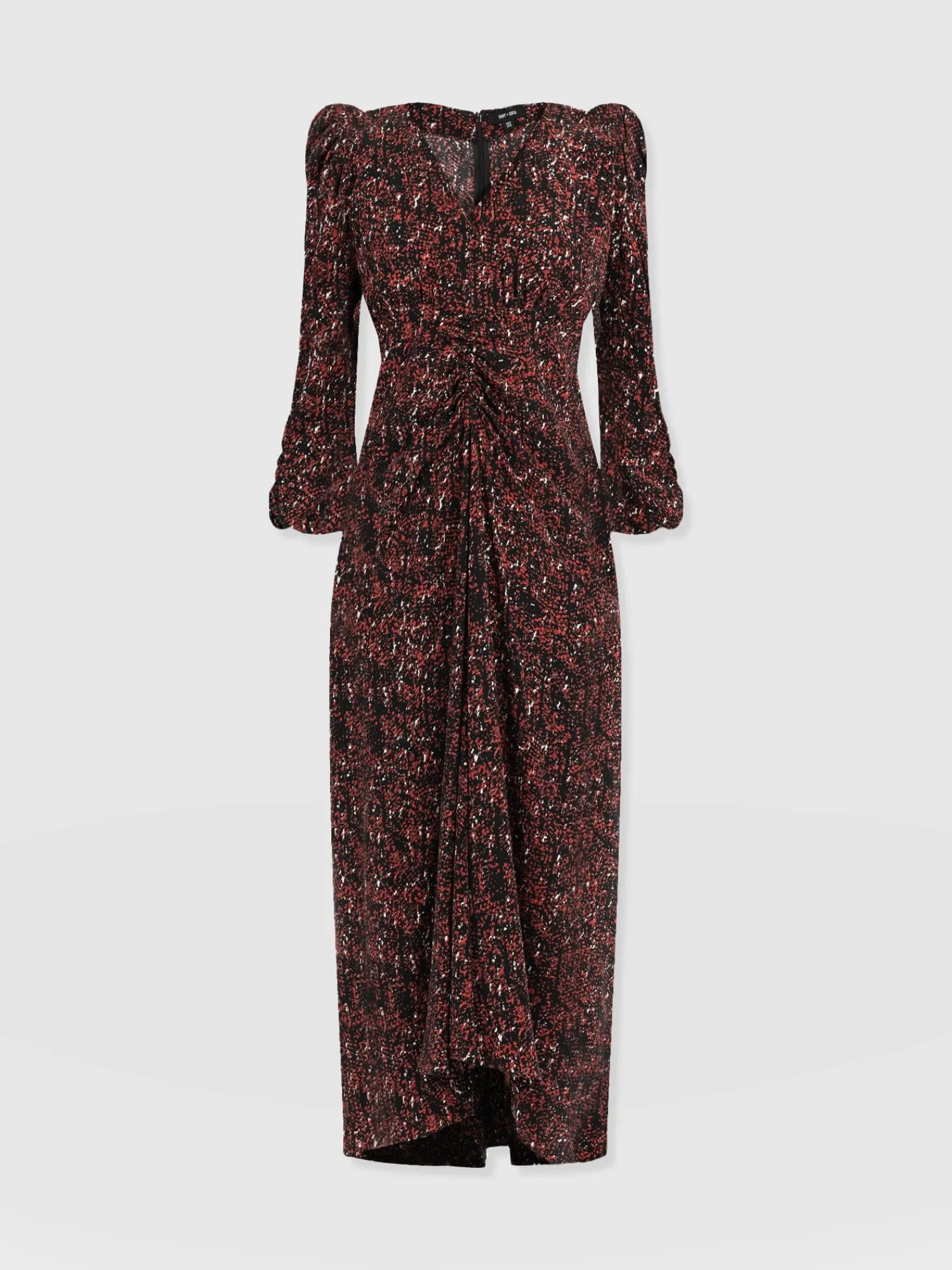 New Saint and Sofia Paloma Ruched Dress - Red Ditsy Leopard