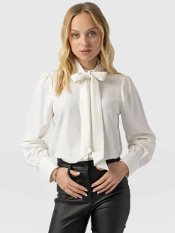 Sale Saint and Sofia Paxton Pussybow Blouse - Cream