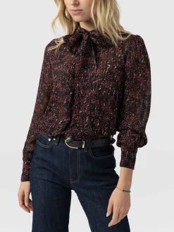 New Saint and Sofia Paxton Pussybow Blouse - Red Ditsy Leopard