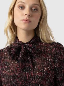 New Saint and Sofia Paxton Pussybow Blouse - Red Ditsy Leopard