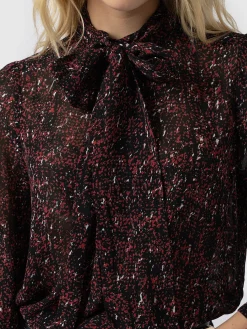 New Saint and Sofia Paxton Pussybow Blouse - Red Ditsy Leopard