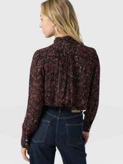 New Saint and Sofia Paxton Pussybow Blouse - Red Ditsy Leopard