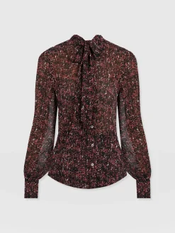 New Saint and Sofia Paxton Pussybow Blouse - Red Ditsy Leopard