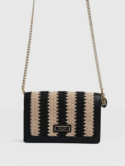 Clearance Saint and Sofia Primrose Wallet on Chain - Beige/Black Raffia