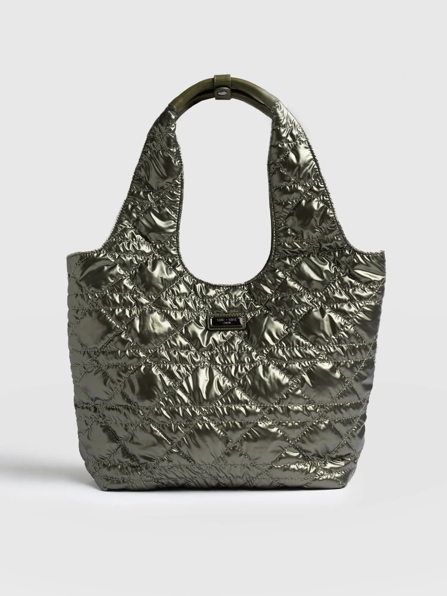 Best Saint and Sofia Quilted Stella Shoulder Tote Bag - Metallic Khaki
