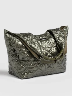 Best Saint and Sofia Quilted Stella Shoulder Tote Bag - Metallic Khaki