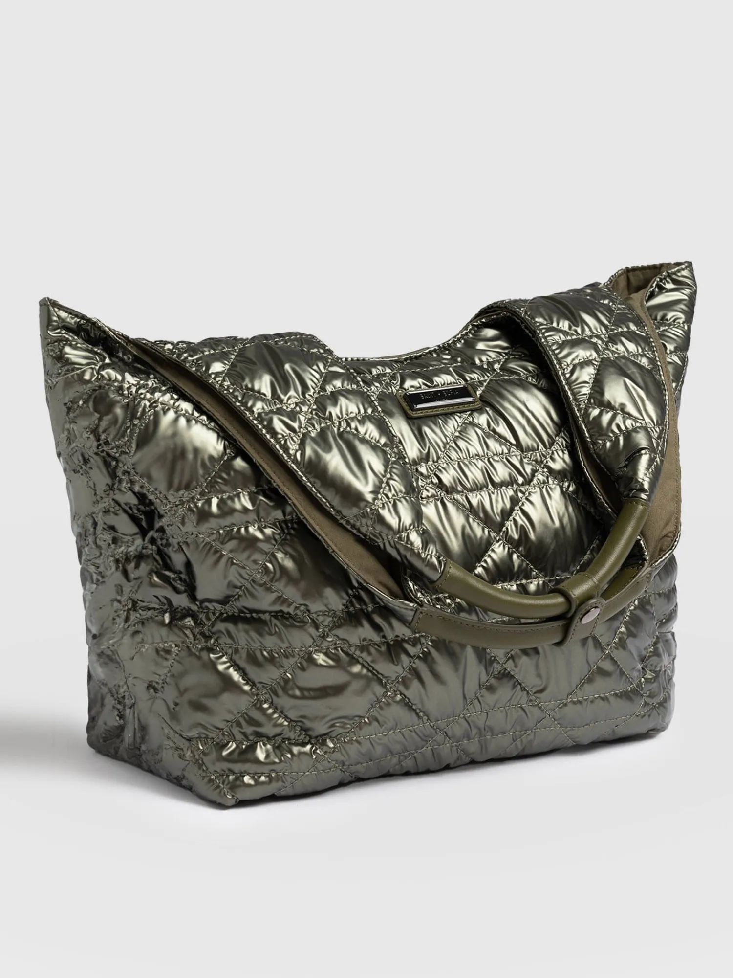 Best Saint and Sofia Quilted Stella Shoulder Tote Bag - Metallic Khaki