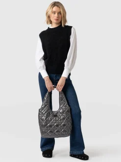 Clearance Saint and Sofia Quilted Stella Shoulder Tote Bag - Gunmetal