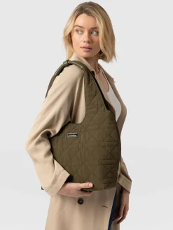 New Saint and Sofia Quilted Stella Shoulder Tote Bag - Khaki