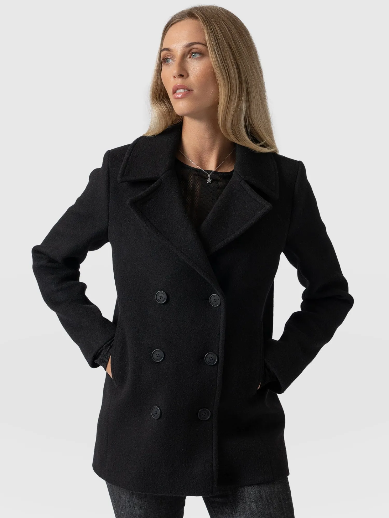 Hot Saint and Sofia Quinn Pea Coat - Black