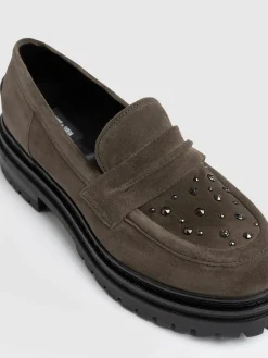 Best Saint and Sofia Raine Studded Loafer - Taupe Suede