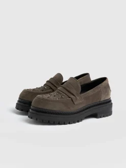 Best Saint and Sofia Raine Studded Loafer - Taupe Suede