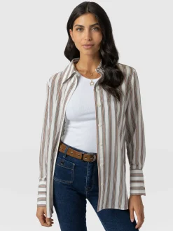 New Saint and Sofia Reagan Tie Shirt - Beige Stripe