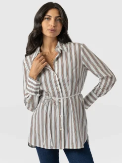 New Saint and Sofia Reagan Tie Shirt - Beige Stripe