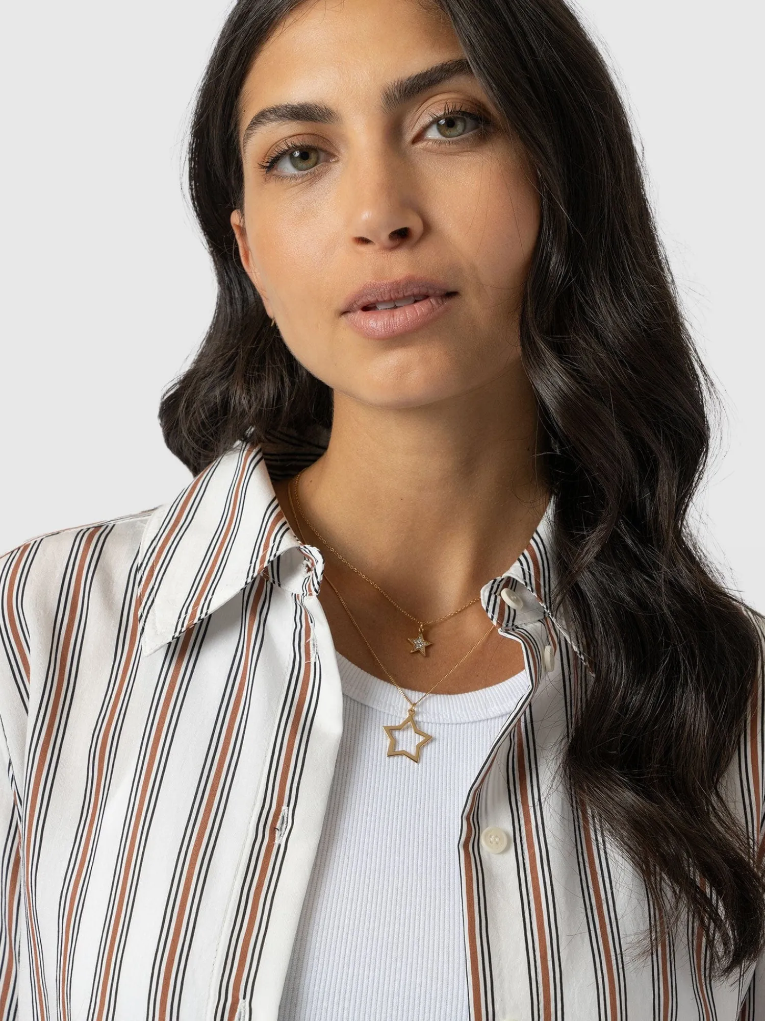 New Saint and Sofia Reagan Tie Shirt - Beige Stripe