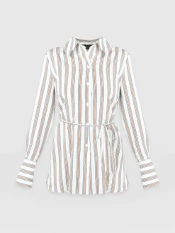 New Saint and Sofia Reagan Tie Shirt - Beige Stripe
