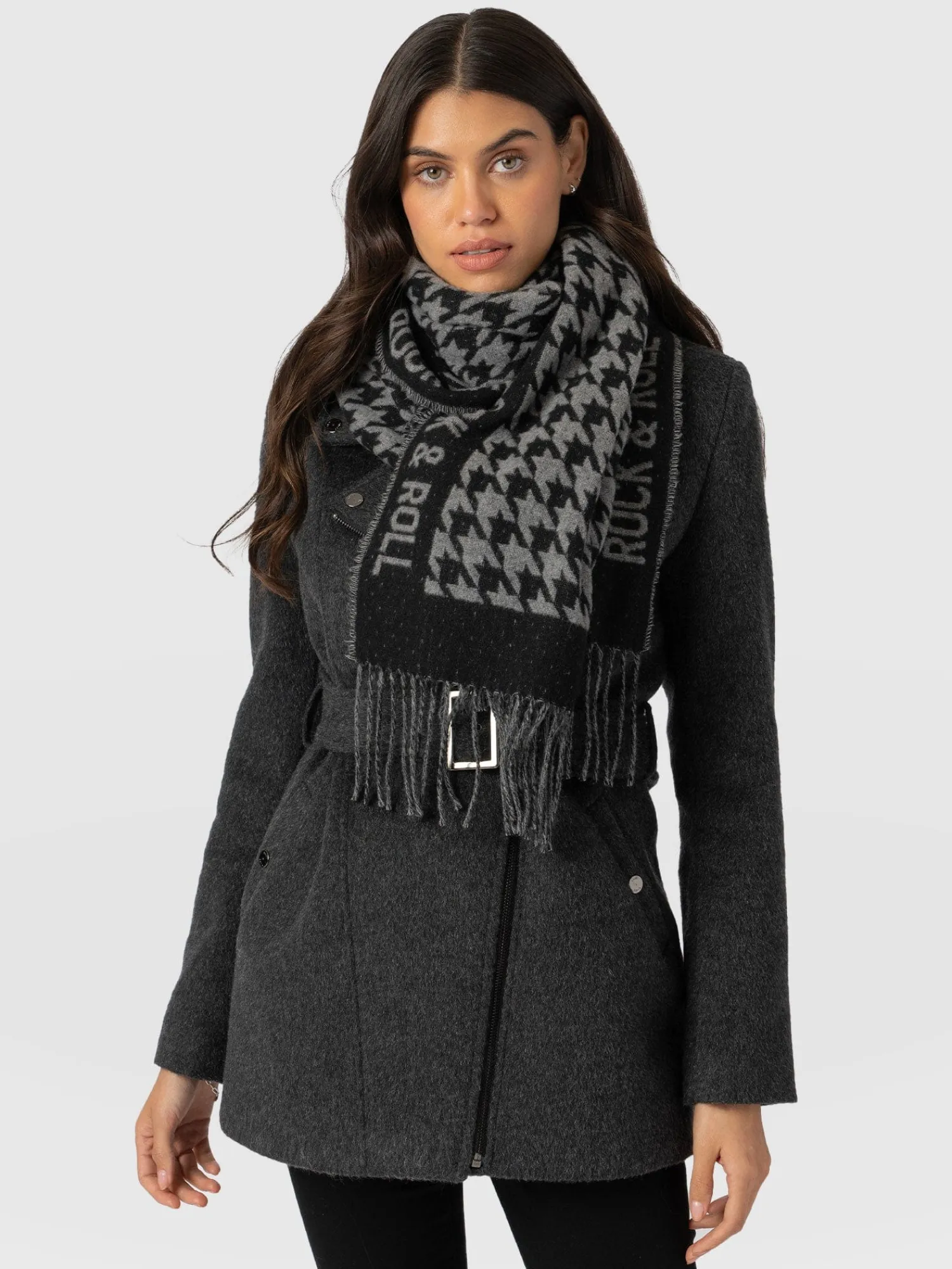 Sale Saint and Sofia Rock Houndstooth Scarf - Black/Grey