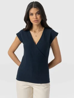 Discount Saint and Sofia Rosa Wrap Top - Navy Textured