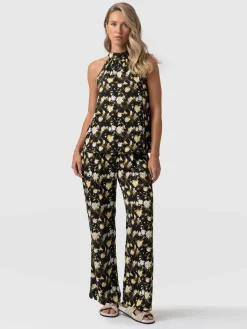 Best Saint and Sofia Rowan Wide Leg Pant - Black Daisy Floral