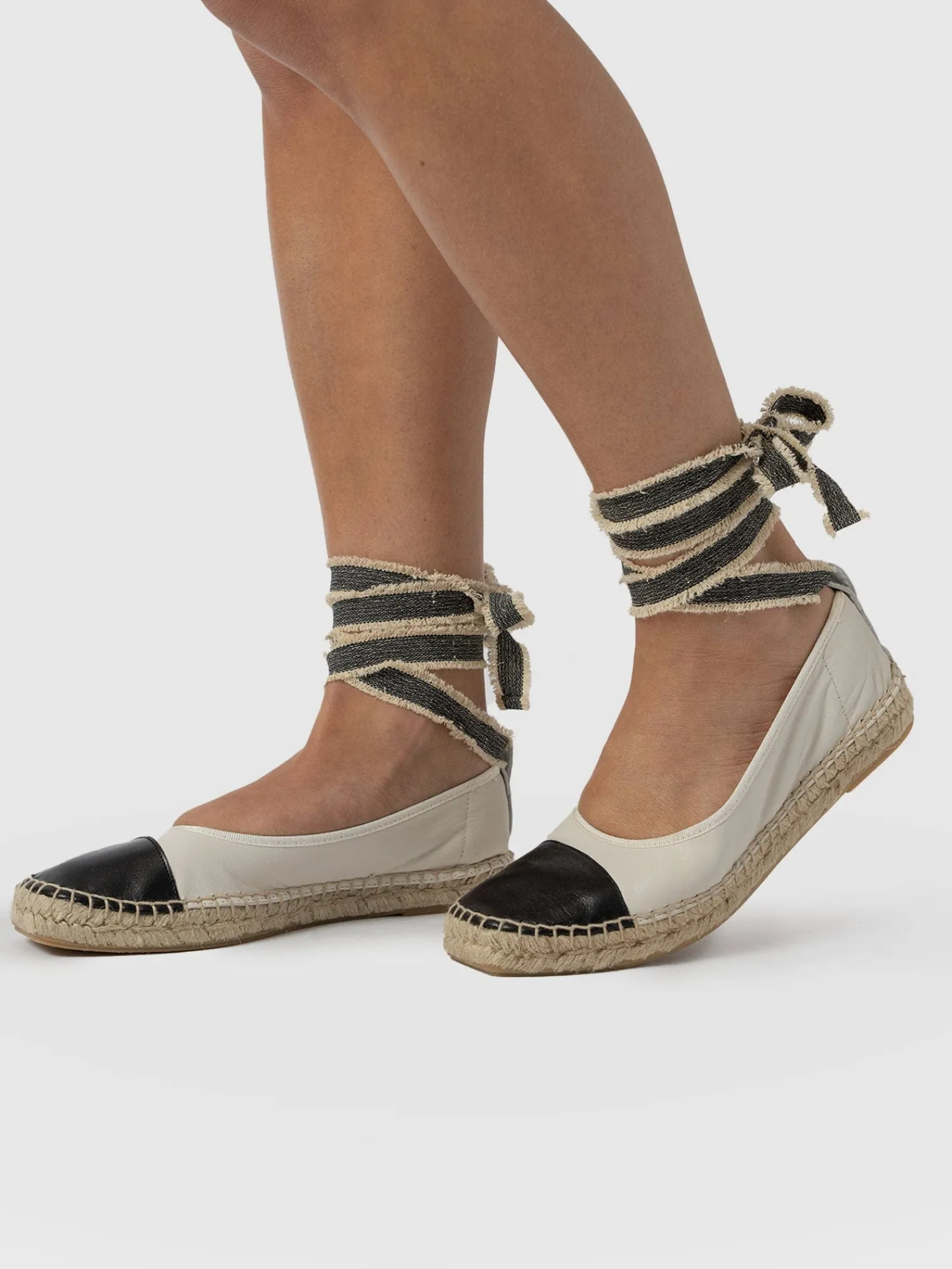 Hot Saint and Sofia Rowe Espadrille Tie Pumps - Cream/Black