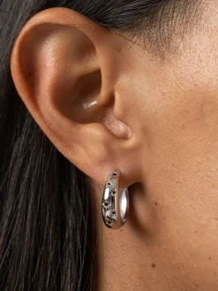 Outlet Saint and Sofia Scatter Star Hoop Earrings - Silver/Black