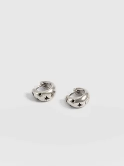 New Saint and Sofia Scatter Star Huggie Earrings - Silver/Black
