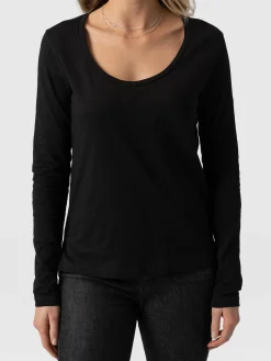 Best Saint and Sofia Scoop Neck Long Sleeve Tee - Black