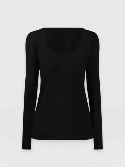 Best Saint and Sofia Scoop Neck Long Sleeve Tee - Black