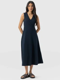 Outlet Saint and Sofia Sleeveless Maggie Wrap Dress - Navy Textured