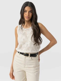 Fashion Saint and Sofia Sophia Contrast Tank - White Broderie