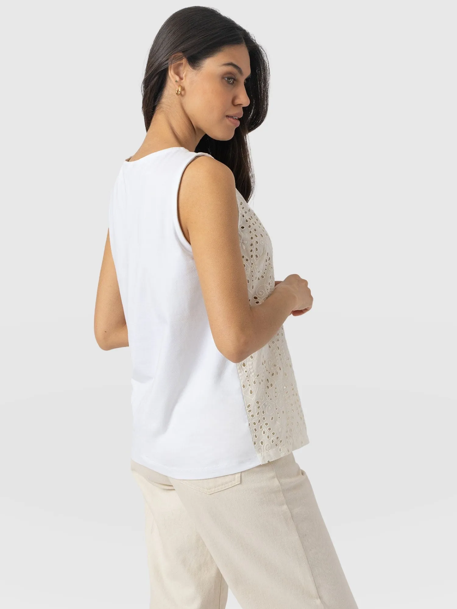 Fashion Saint and Sofia Sophia Contrast Tank - White Broderie
